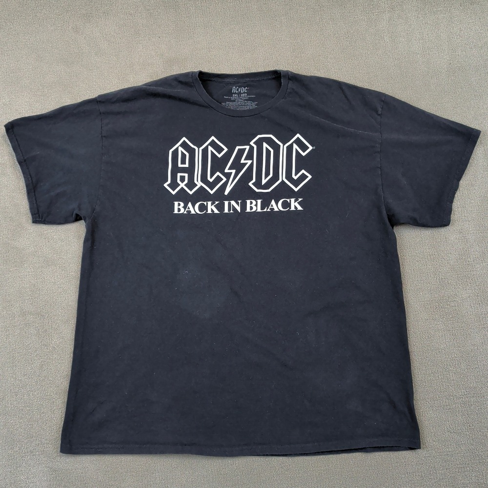 AC/DC T Shirt Mens 2XL Back In Black Graphic Band Tee Rock Music Black Cotton